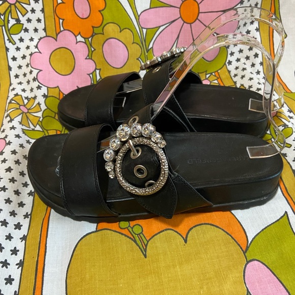 Karl Lagerfeld Rhinestone Buckle Slides - Picture 3 of 7